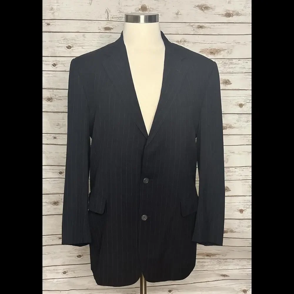 Vintage Brooks Brothers navy blue pinstriped single-breasted blazer Size 44L